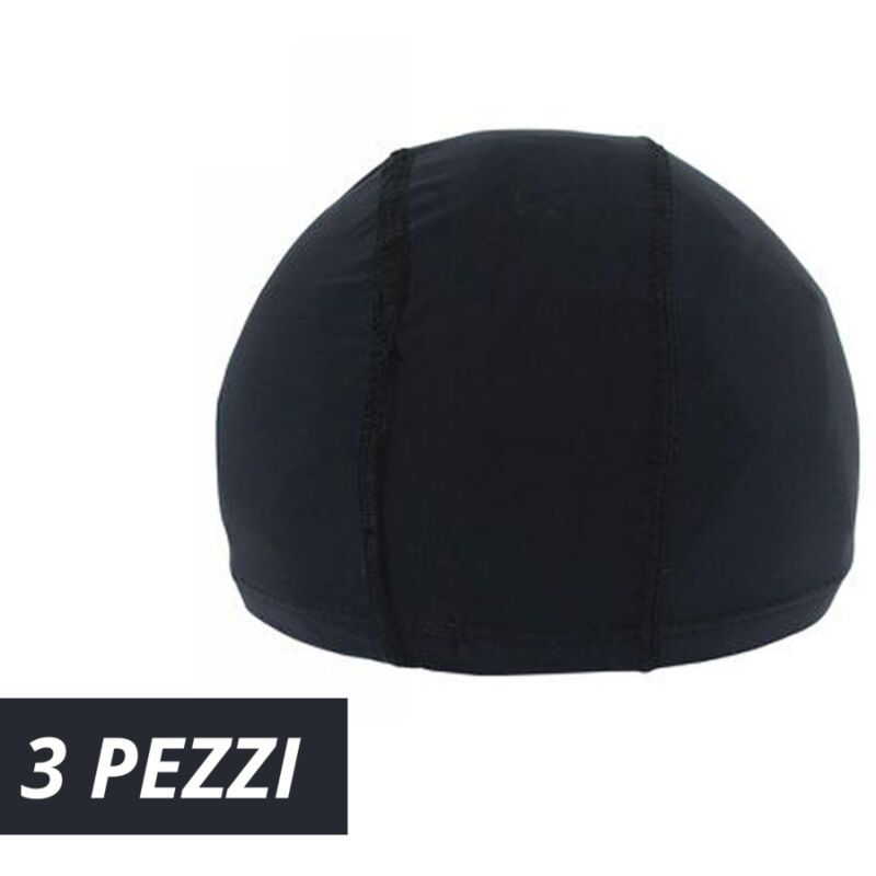 foto del prodotto trade shop traesio 3 pz cuffia piscina mare nuoto pressata monocolore nera con fascia elastica 2 cm 