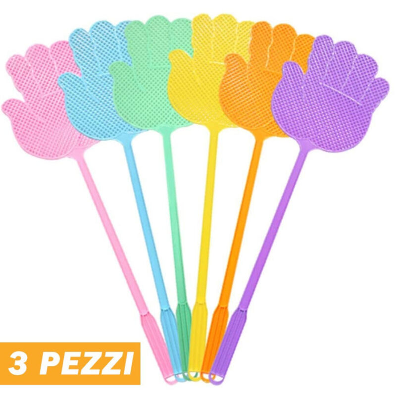 foto del prodotto trade shop traesio 3 pz paletta abbattimosche abbatti mosche scaccia insetti colori assortiti 47 cm 