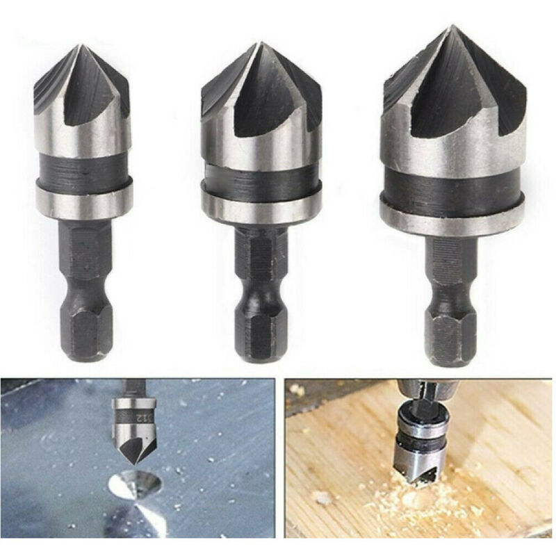 foto del prodotto trade shop traesio - 3 pz punta trapano flauto svasatore fresa hss 12 16 19mm legno metallo plastica -