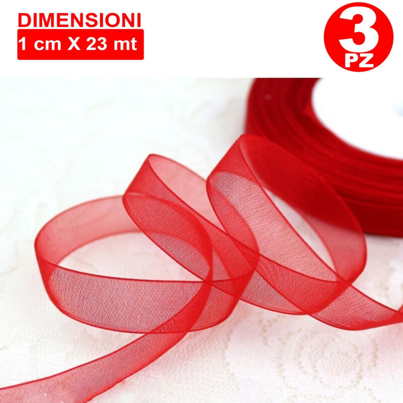 foto del prodotto trade shop traesio 3 rotolo rotoli nastro rosso bomboniera organza decorazioni addobbi decoupage 
