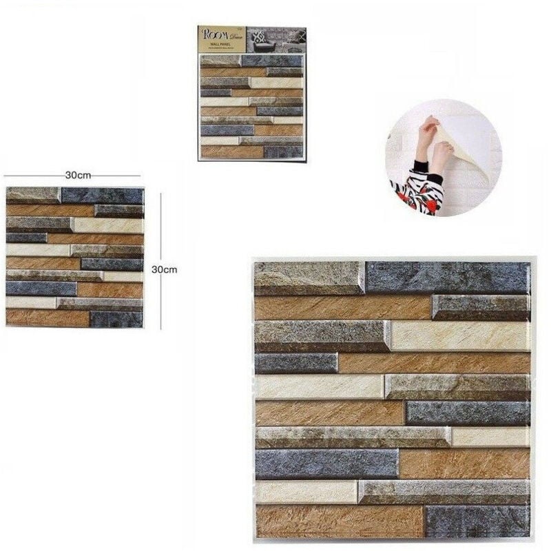 foto del prodotto trade shop traesio 3d piastrella mattonella adesivo da parete muro pannello 30x30cm 64382 