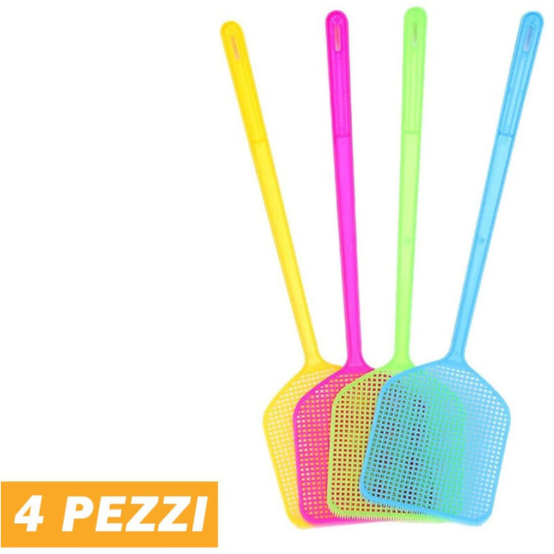 foto del prodotto trade shop traesio 4 pz paletta abbattimosche abbatti mosche scaccia insetti colori assortiti 45 cm 