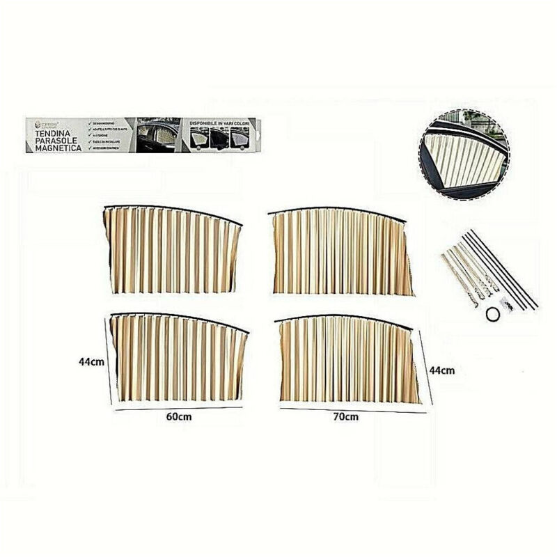 foto del prodotto trade shop traesio 4 pz. tenda tendina parasole proteggi sole raggi uv magnetica auto beige 70169 