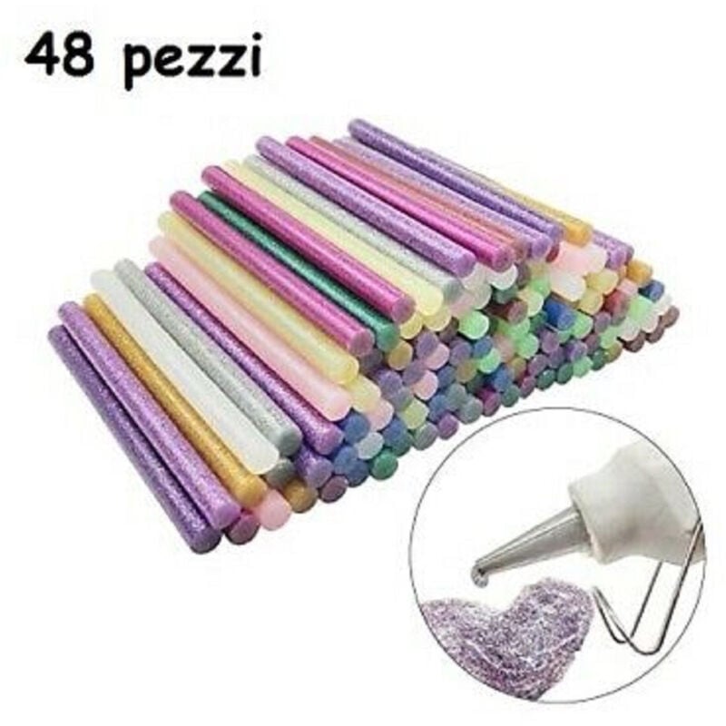 foto del prodotto trade shop traesio 48 stick colla a caldo glitter ricarica per pistola lunga 18 cm diametro 11 mm 