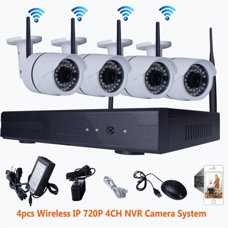 foto del prodotto trade shop traesio 4ch canali wifi dvr nvr kit wifi ip camera segnale 300 metri con 4 telecamere 