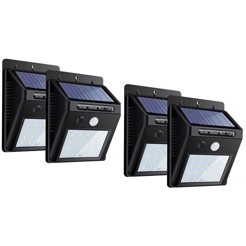 foto del prodotto trade shop traesio - 4pz faretto led da esterno con pannello solare sensore movimento crepuscolare -
