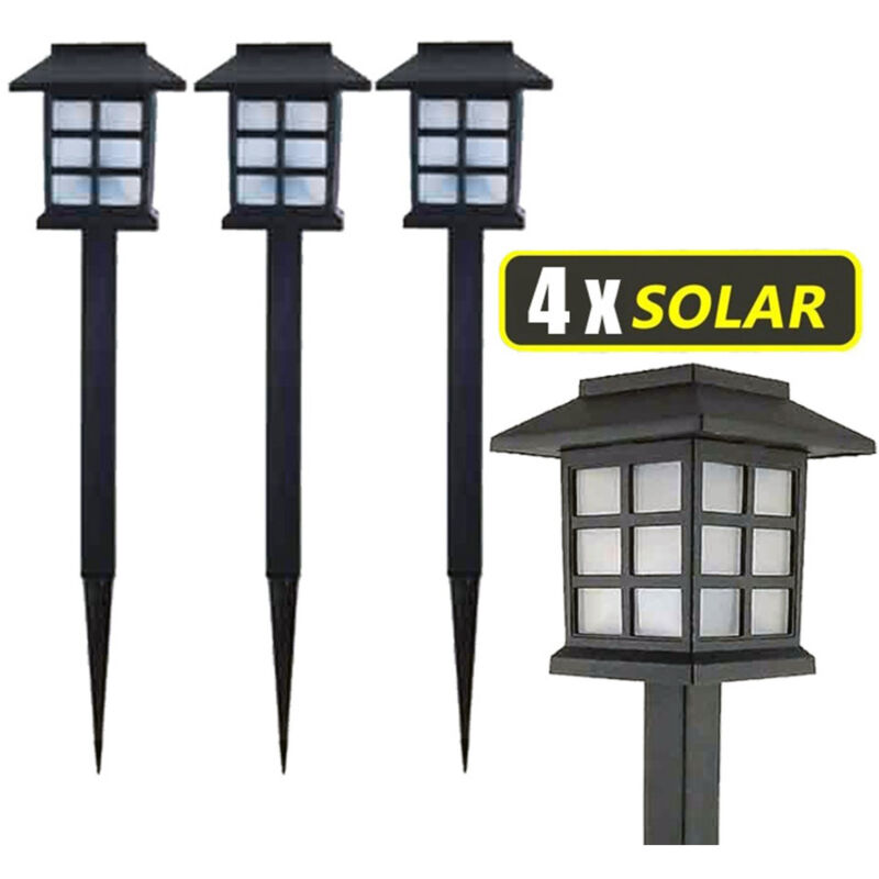 foto del prodotto trade shop traesio 4x lampade a led da giardino stile lanterna paletti ricarica solare 38 x 9 x 9cm 