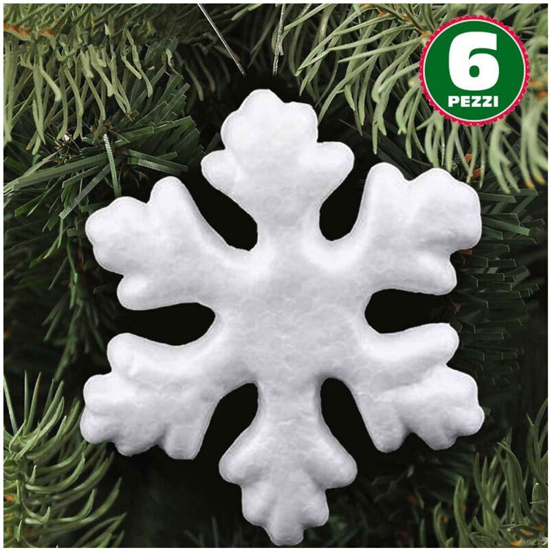foto del prodotto trade shop traesio 6 appendini fiocchi di neve in polistirolo 15cm bianchi decorazioni natalizie 