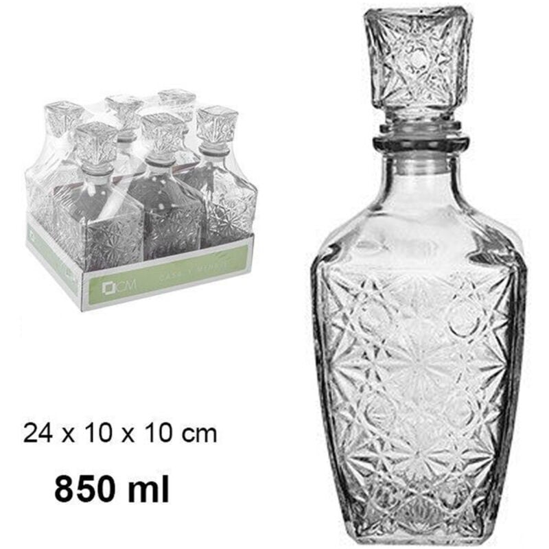 foto del prodotto trade shop traesio 6 bottiglia vintage per liquore wiskey cognac scotch in vetro con tappo 10x24cm 