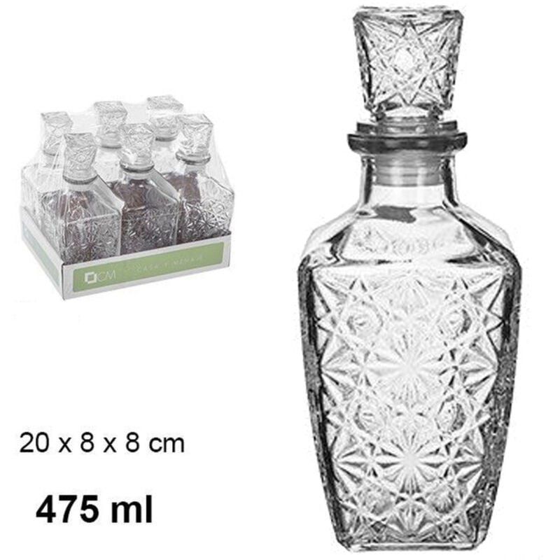 foto del prodotto trade shop traesio 6 bottiglia vintage per liquore wiskey cognac scotch in vetro con tappo 8x20cm 