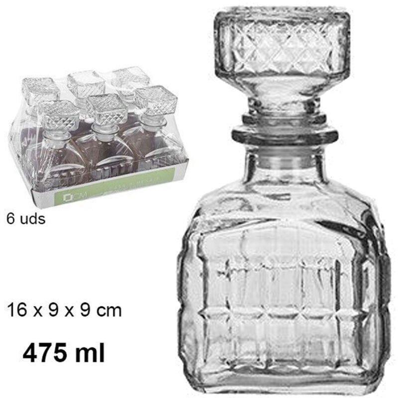 foto del prodotto trade shop traesio 6 bottiglia vintage per liquore wiskey cognac scotch in vetro con tappo 9x16cm 