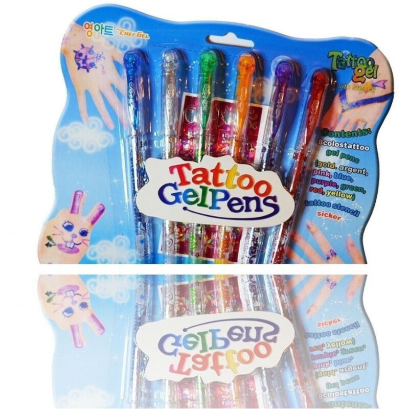 foto del prodotto trade shop traesio 6 penne per tatuaggi tattoo gel temporaneo glitter bambini divertimento 