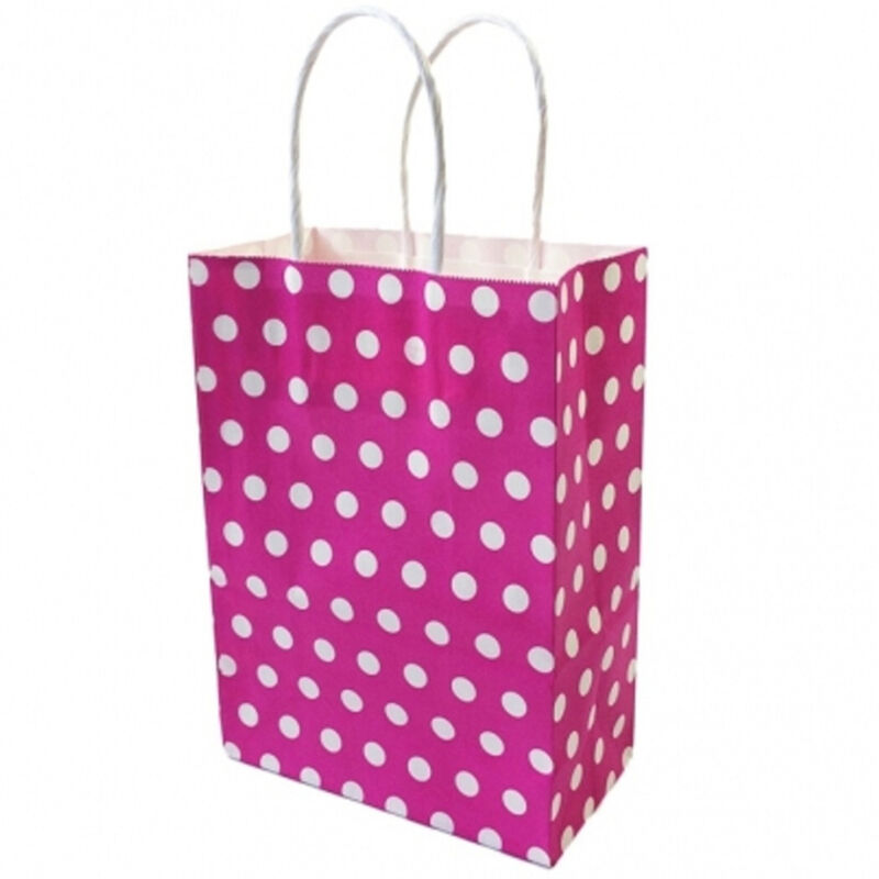 foto del prodotto trade shop traesio - 6 pezzi busta buste da regalo shoppers in carta con manici fucsia pois 21x14.5x8 -