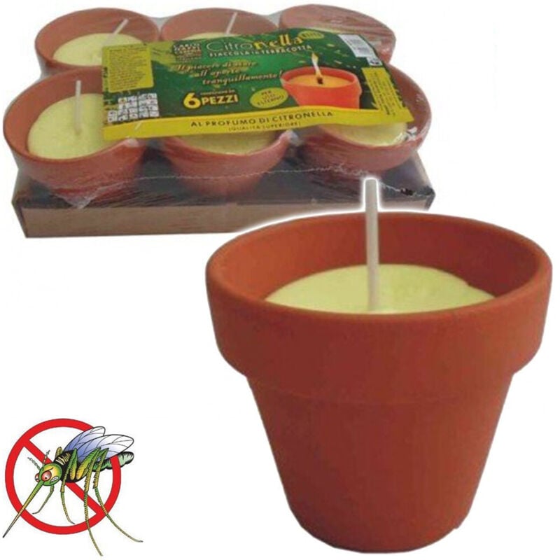 foto del prodotto trade shop traesio - 6 pezzi citronella in coccio vasetto di terracotta diametro 7 cm antizanzare -