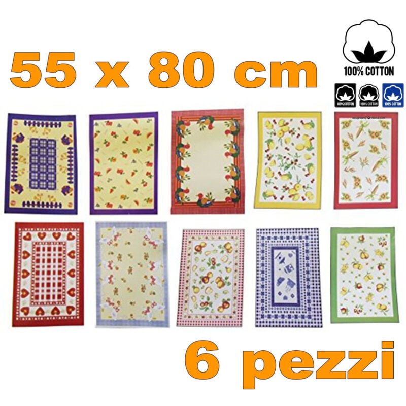 foto del prodotto trade shop traesio 6 strofinacci cotone fibra naturale asciugapiatti asciuga piatti canovaccio 