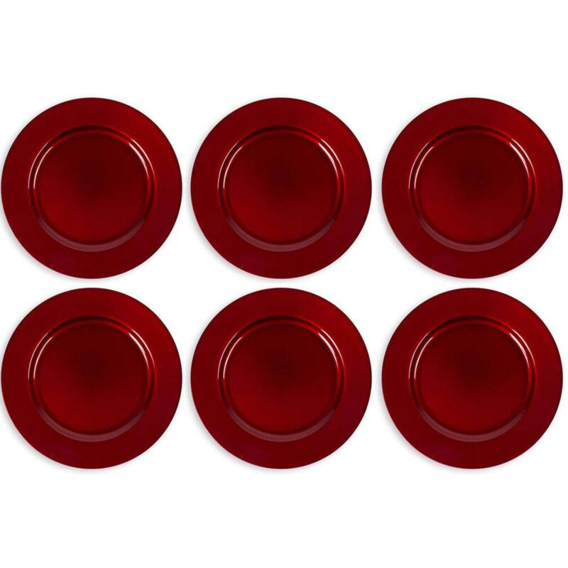 foto del prodotto trade shop traesio 6 x sottopiatti natalizi in plastica 33cm decorazioni natale per la tavola rosso 