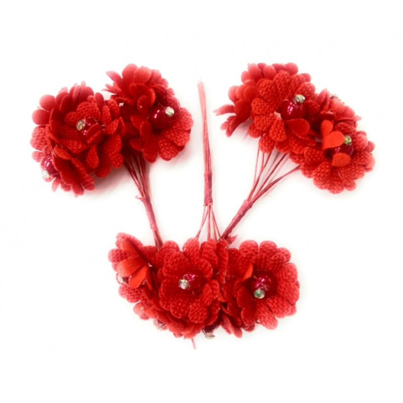 foto del prodotto trade shop traesio 72 fiori artificiale rosso tessuto glitter bocciolo finte segnaposto wedding 