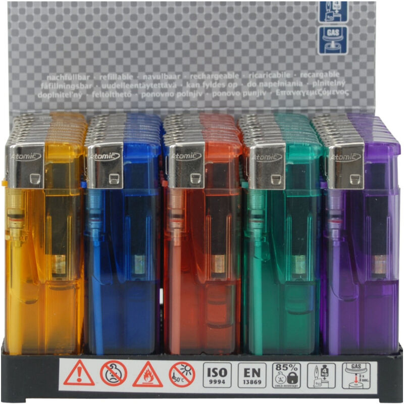 foto del prodotto trade shop traesio accendini classici trasparenti accensione elettronica 50 pezzi colori assortiti 