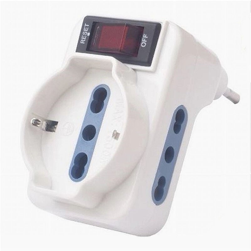 foto del prodotto trade shop traesio adattatore con interruttore spina 10a 2 bipasso 10 16a 1 presa universale 10 16a 83055n 
