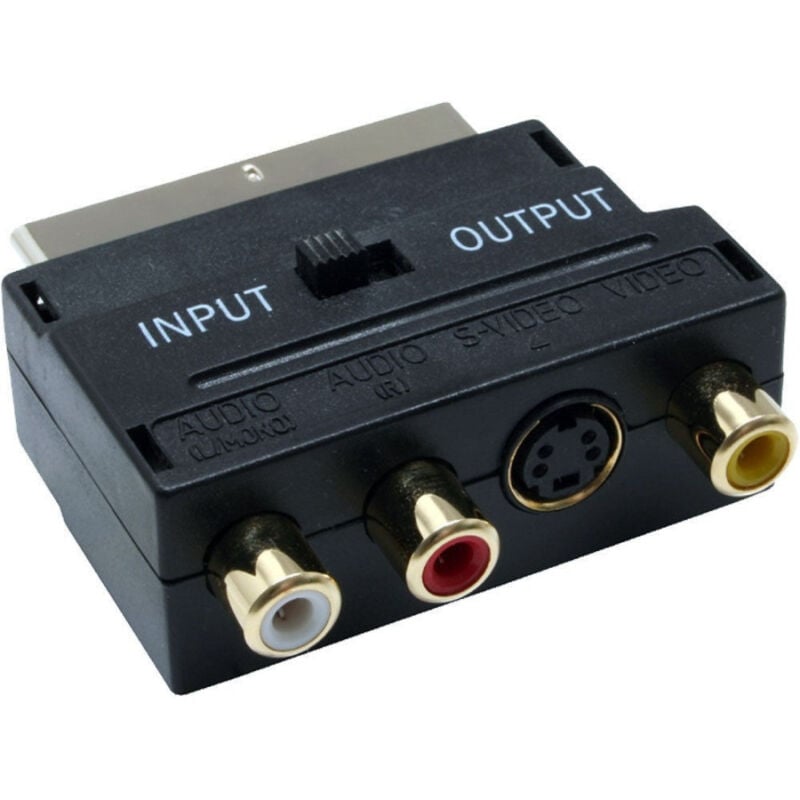 foto del prodotto trade shop traesio adattatore convertitore da presa a scart s video vhs a rca con selettore in out 