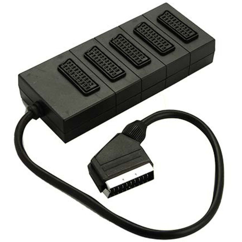 foto del prodotto trade shop traesio adattatore multipresa 5x presa scart 21 poli multiscart collega dvd decoder a tv 