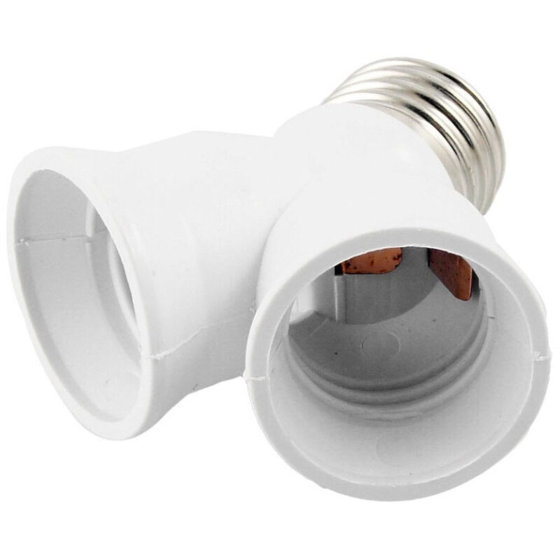 foto del prodotto trade shop - traesio - adattatore sdoppiatore portalampada attacco da e27 a 2 prese e27 bianco socket -