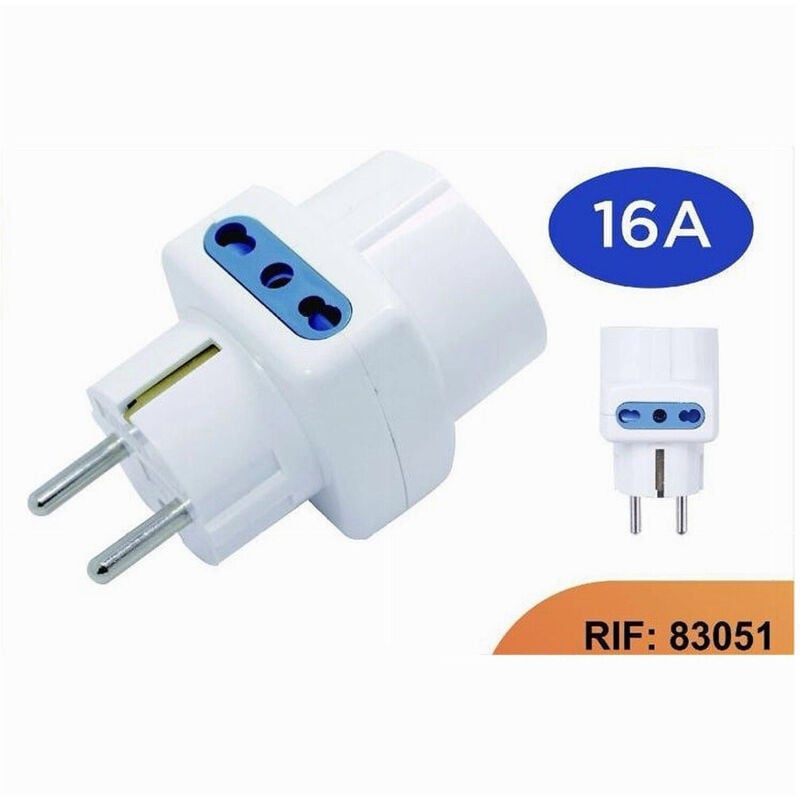 foto del prodotto trade shop traesio - adattatore spina 16a 2 prese bipasso 10a 16a 2p t 1 presa universale 10 16a schuko 83051 -