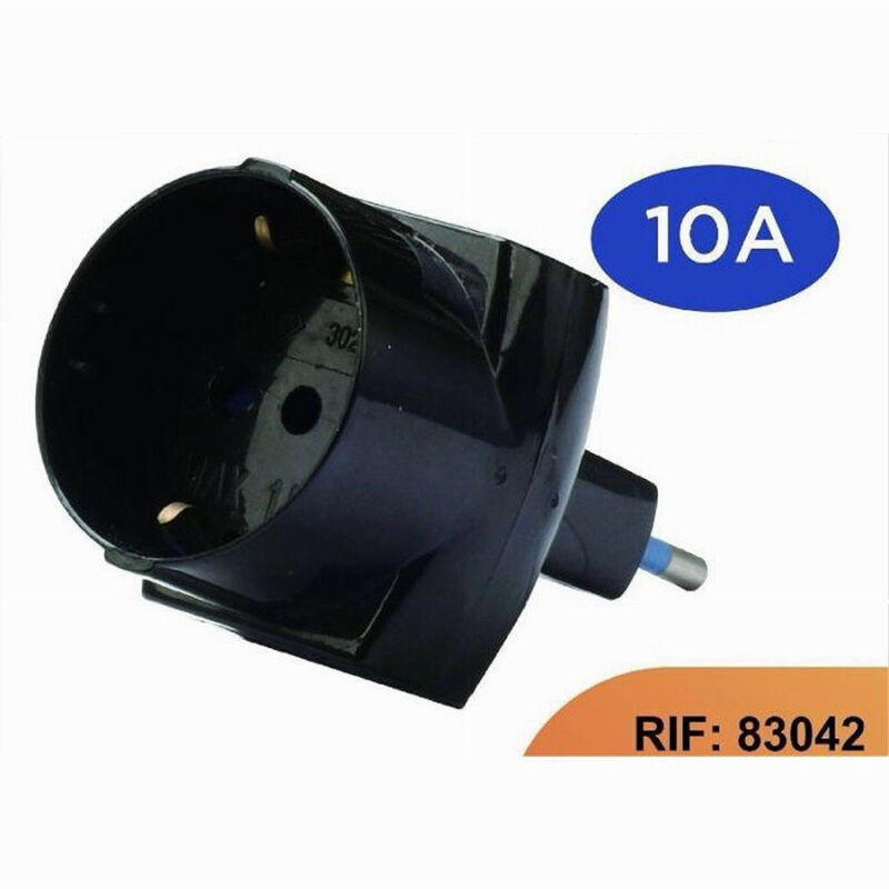 foto del prodotto trade shop traesio adattatore spina 2p t 10a 2 presa 10a 2p t 1 presa ita 10a schuko 16a nero 83042 