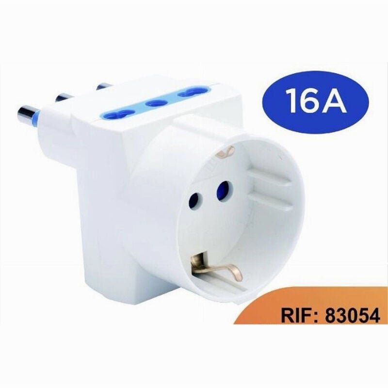 foto del prodotto trade shop traesio adattatore spina angolare 16a 2 bipasso 10a 16a 1 presa schuko 16a laterale 83054 