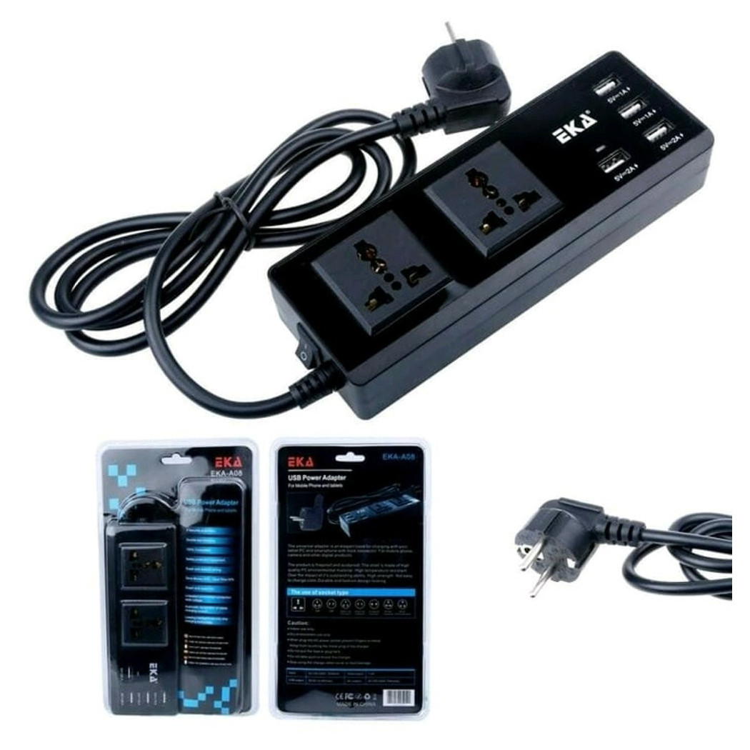 foto del prodotto trade shop traesio adattatore universale usb per smartphone tablet con 4 porte usb 2 prese corrente 