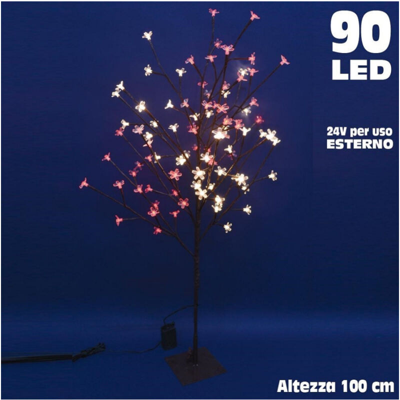 foto del prodotto trade shop traesio albero di natale luminoso ciliegio per esterno 90 led 100cm bianco caldo e rosso 