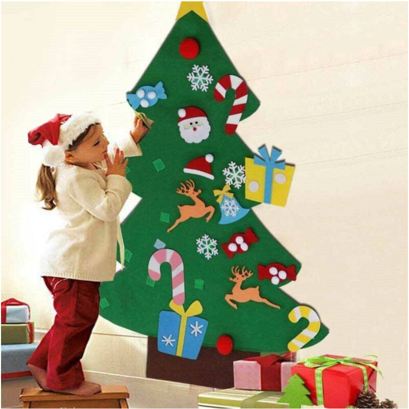 foto del prodotto trade shop traesio albero di natale per bambini in feltro da parete con 26 addobbi natalizi 110cm 