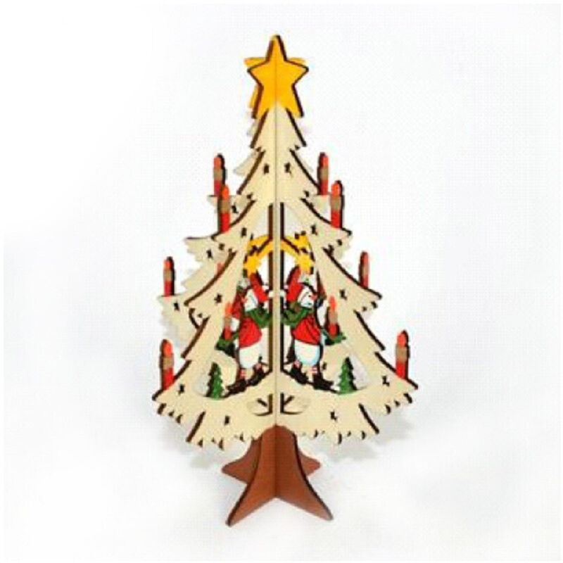 foto del prodotto trade shop traesio albero in legno a incastro con personaggio natalizio decorazioni natalizie 