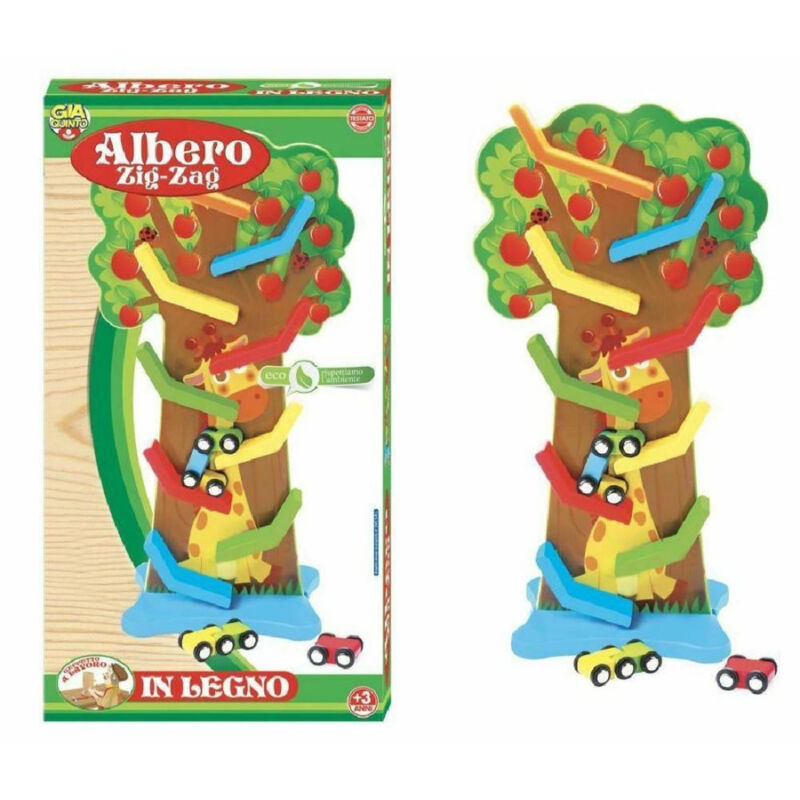 foto del prodotto trade shop traesio albero zig zag con macchinine in legno giocattolo gioco per bambini 3 anni 