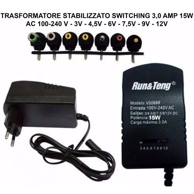 foto del prodotto trade shop traesio alimentatore 3a 15w trasformatore stabilizzato switching regolabile universale 