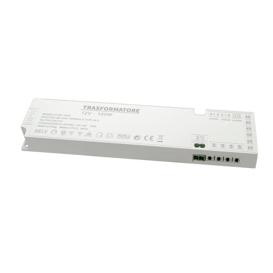 foto del prodotto trade shop traesio alimentatore slim 100 watt trasformatore corrente 12v strisce luci led qs 100w 