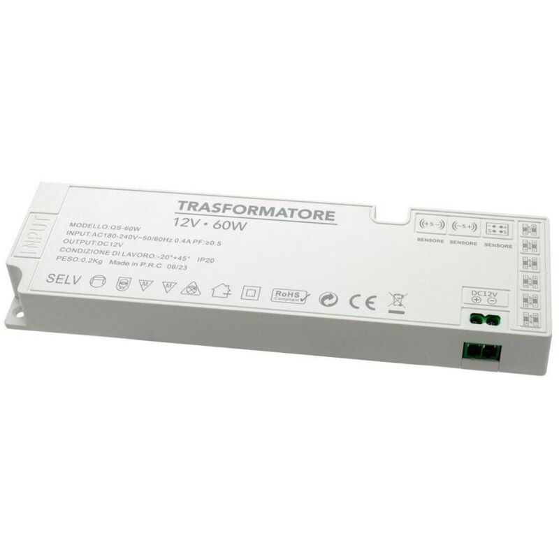 foto del prodotto trade shop traesio alimentatore slim 60w trasformatore corrente 12v strisce luci led sensori qs 60w 