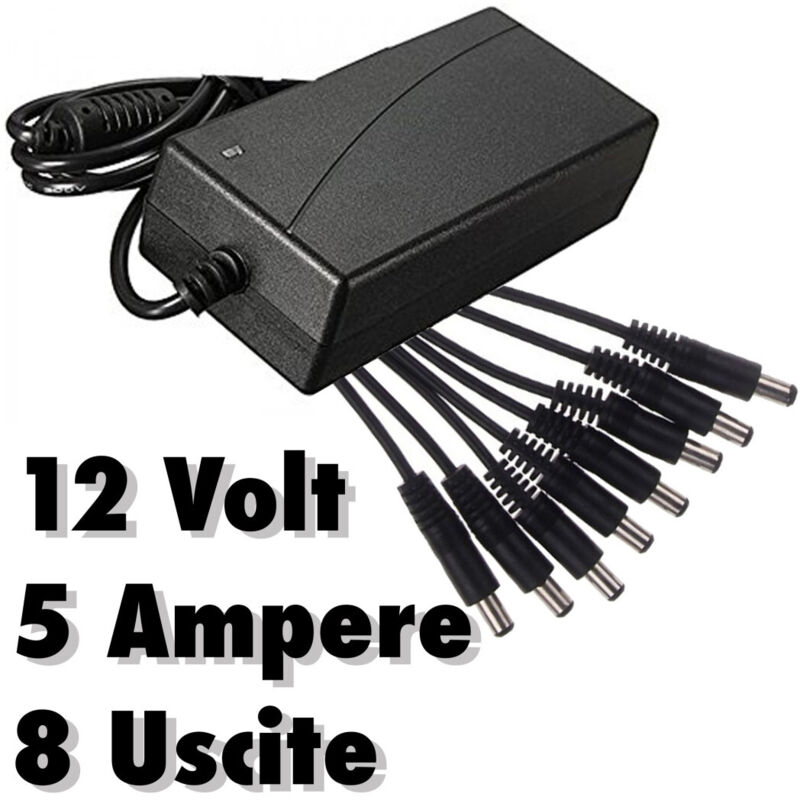 foto del prodotto trade shop traesio alimentatore stabilizzato trasformatore 12v 5a 8 uscite telecamere dvr strisce 