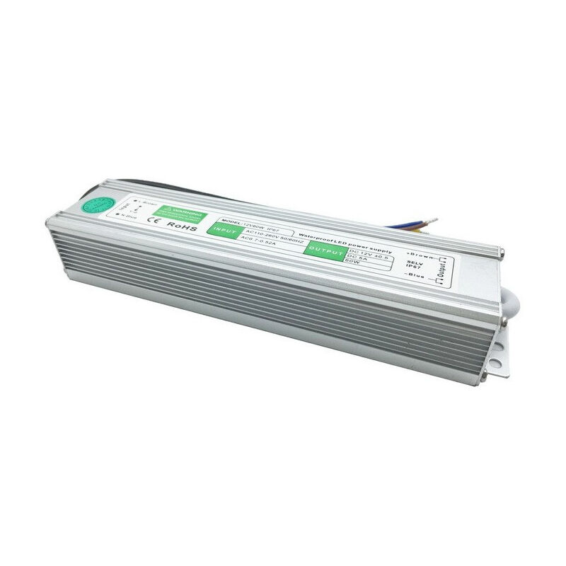 foto del prodotto trade shop traesio alimentatore trasformatore impermeabile 12v ip67 waterproof striscia led switch 60 watt