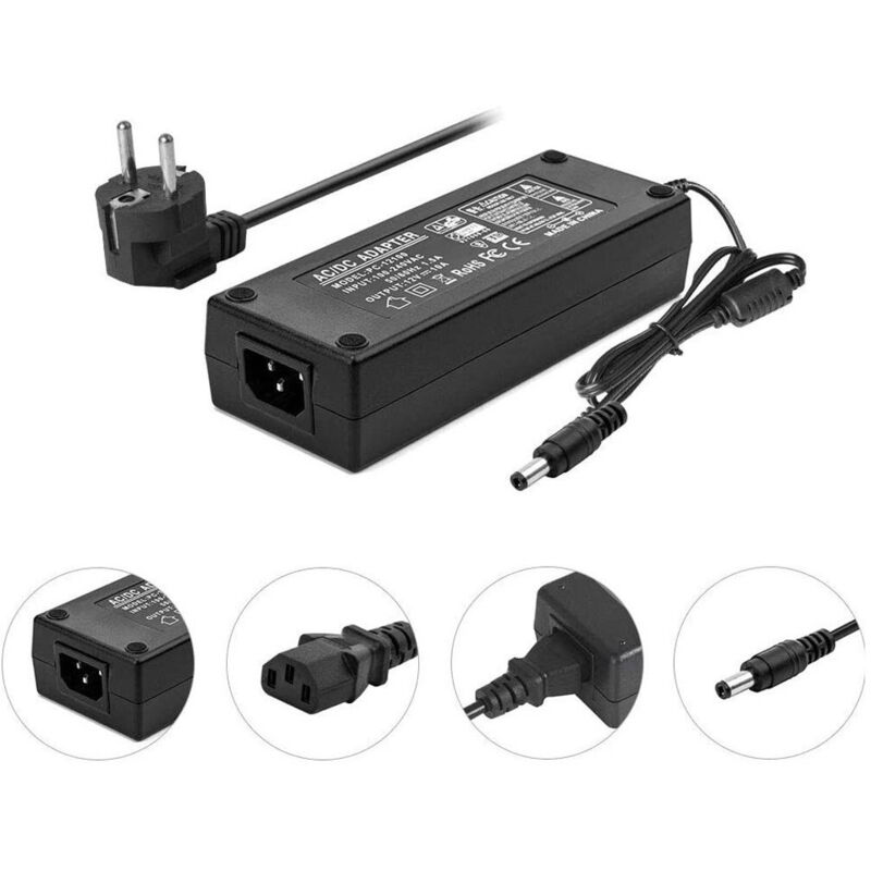foto del prodotto trade shop traesio alimentatore trasformatore stabilizzato da 12v 5a per led telecamere spina shuko 