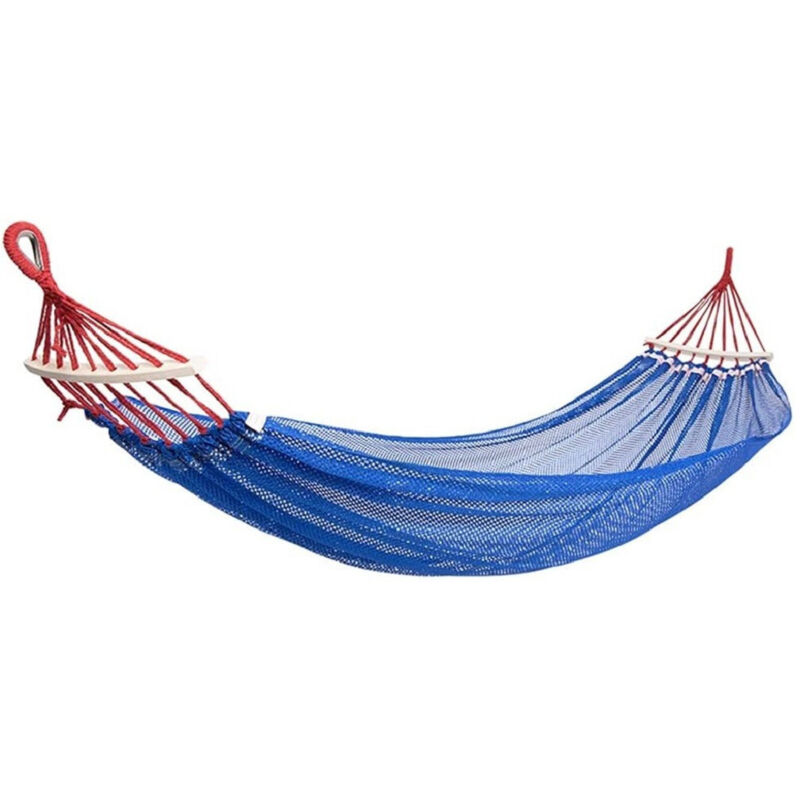 foto del prodotto trade shop traesio - amaca in rete singola portatile leggera dondolo giardino cortile campeggio blu -