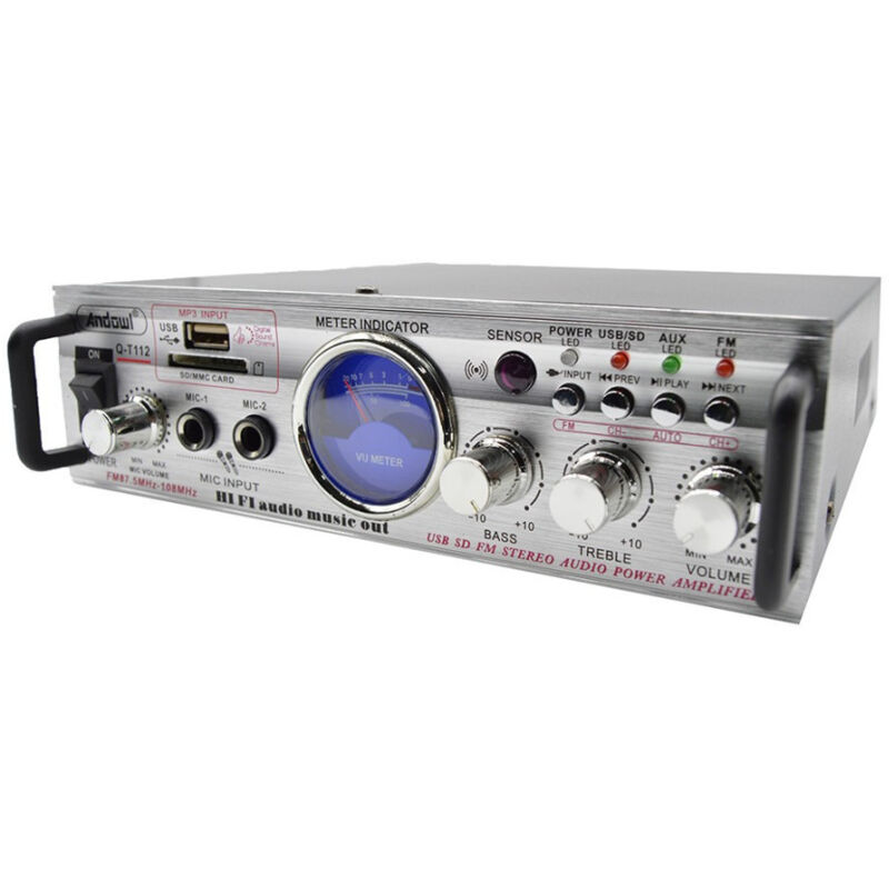 foto del prodotto trade shop traesio andowl amplificatore stereo bluetooth usb funzione mini super bass telecomando q t112 