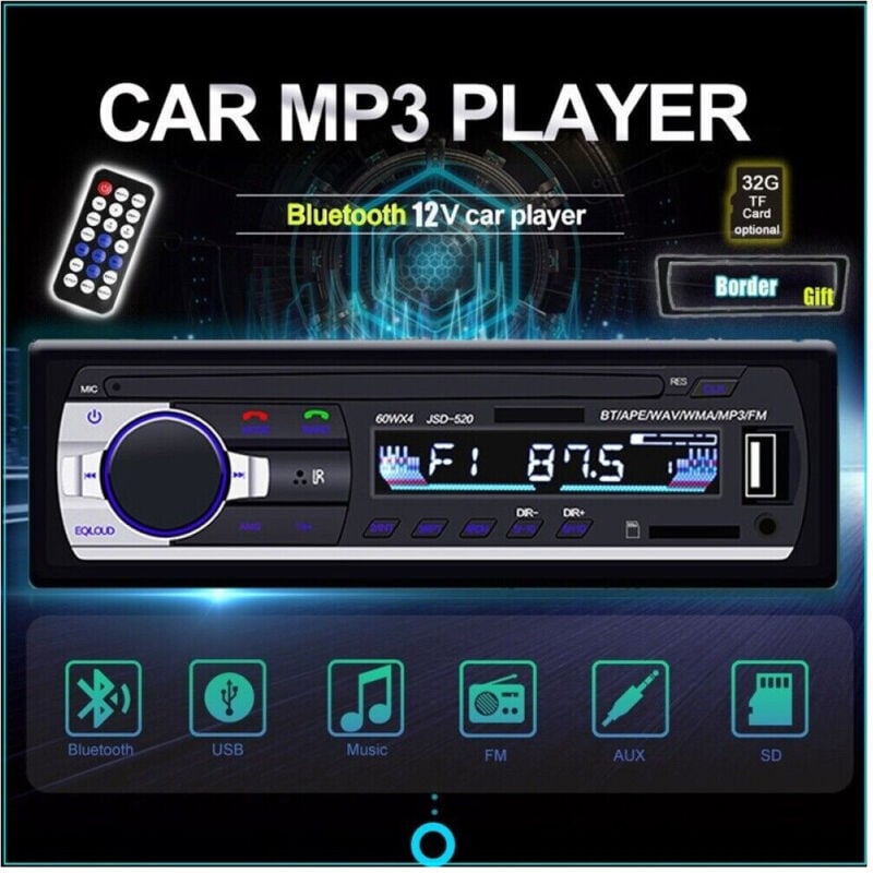 foto del prodotto trade shop traesio andowl autoradio lettore mp3 ca001b sistema audio auto universale 1 din bluetooth aux 