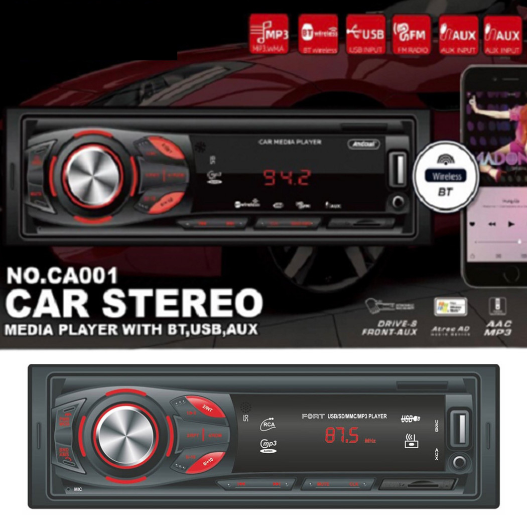 foto del prodotto trade shop traesio andowl autoradio stereo sistema audio per auto universale 1 din bluetooth aux usb ca001 