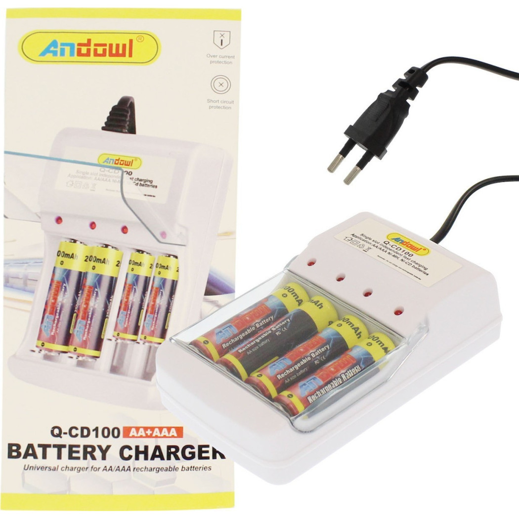 foto del prodotto trade shop traesio andowl caricabatterie universale q cd100 per batterie ricaricabili aa aaa indicatore led 