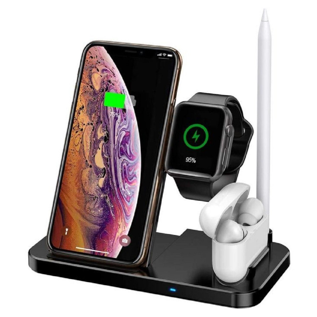 foto del prodotto trade shop traesio andowl caricatore wireless caricabatterie supporto di ricarica docking 4 in 1 q cd60 