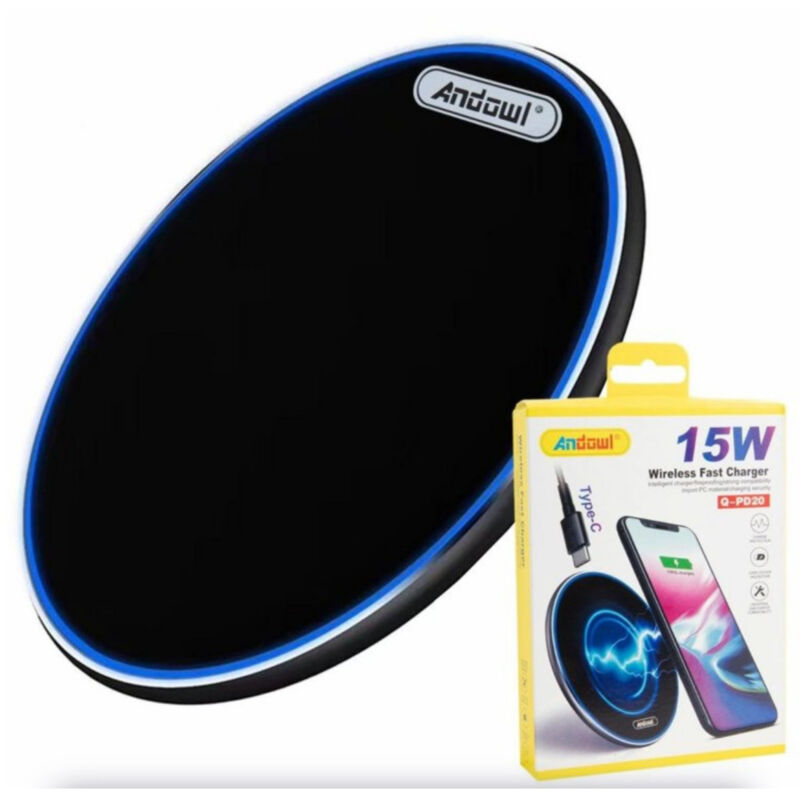 foto del prodotto trade shop traesio andowl caricatore wireless pad di ricarica rapida 15w accessorio per smartphone q pd20 