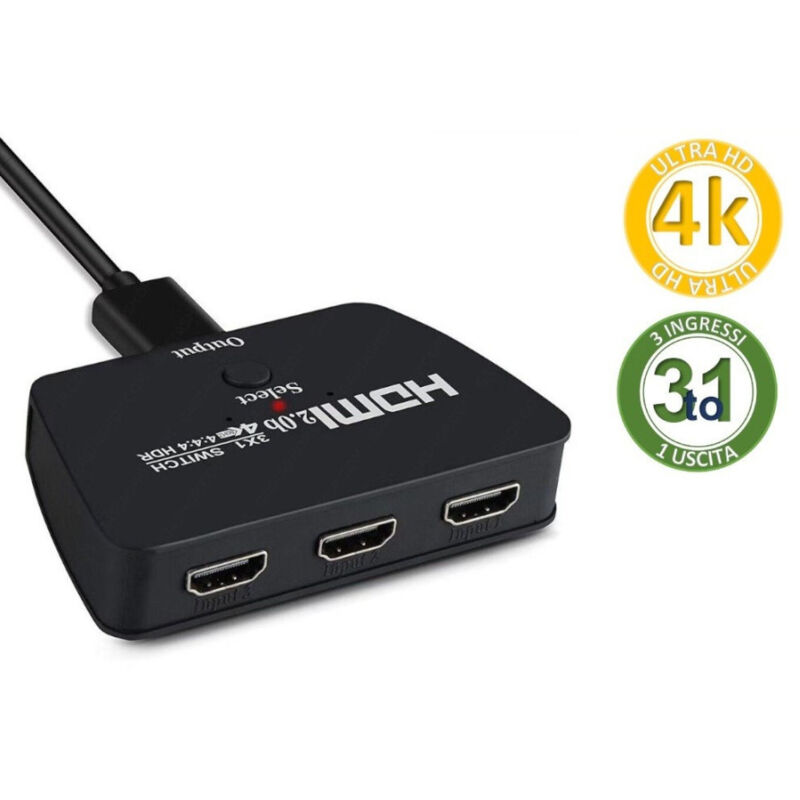 foto del prodotto trade shop traesio andowl commutatore switch hdmi 3 ingressi 1 uscita ultrahd 4k pulsante selezione q a137 