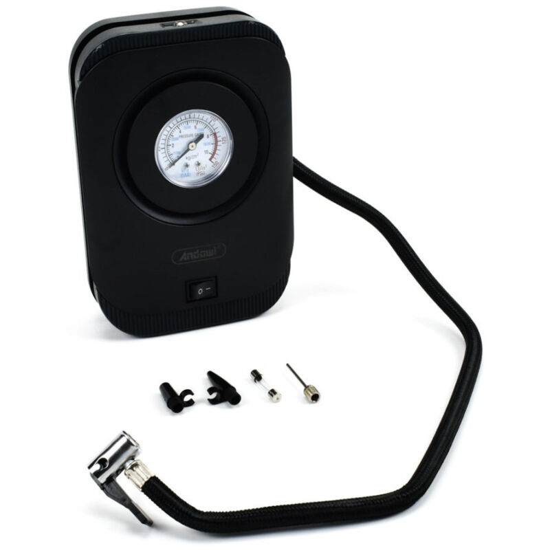 foto del prodotto trade shop traesio andowl compressore d aria pompa per auto 120w cavo accendisigari 12v manometro q dq025 