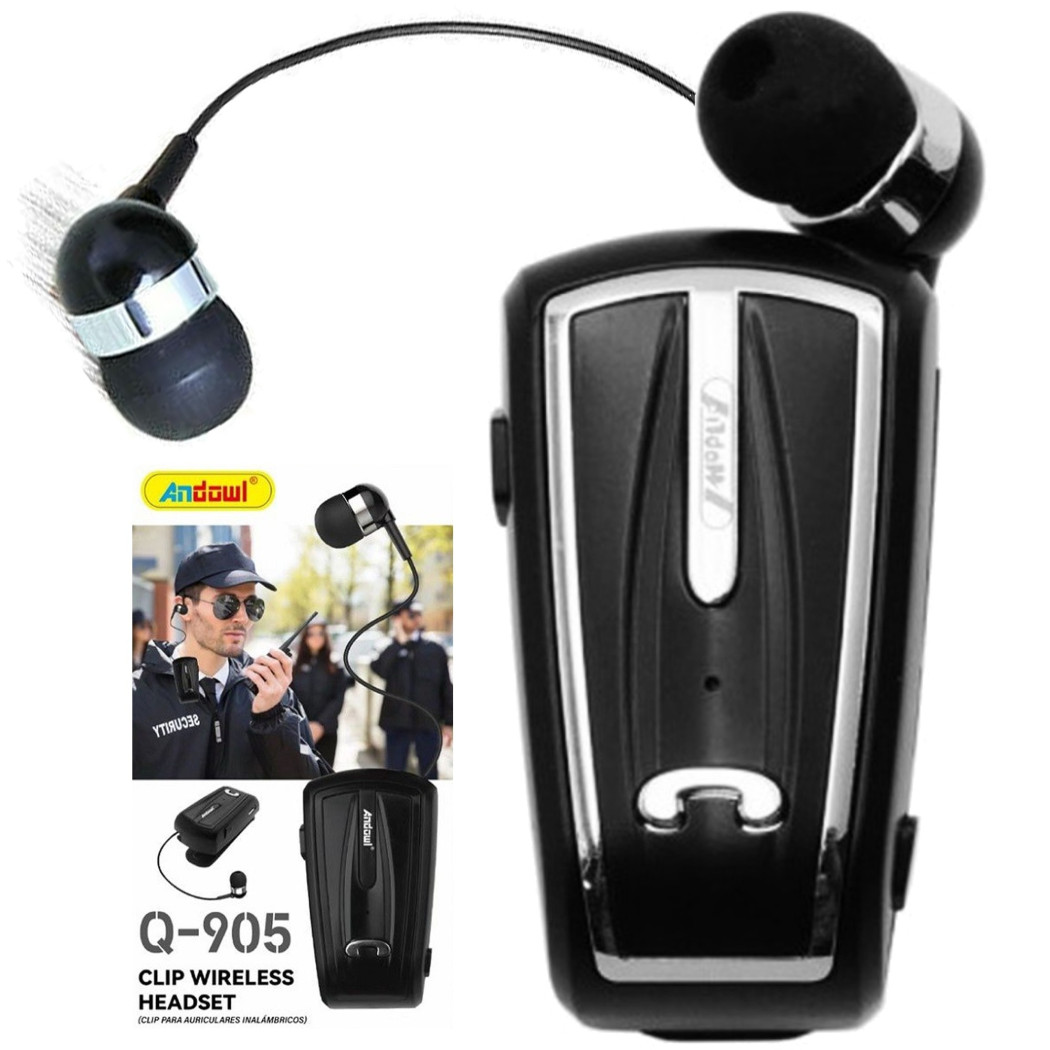 foto del prodotto trade shop traesio andowl cuffie wireless bluetooth v5.0 auricolare senza fili a clip on retrattile q 905 